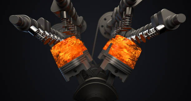 istock V8 Engine. Valves, Pistons And Crankshaft. Ignition And Explosions. 3D Rendering 1254971648