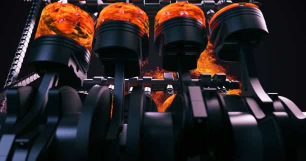 istock Power Hungry V8 Car Engine Producing Power With Explosions And Flames. 3D Rendering 1254971733