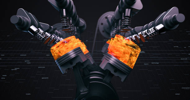 istock V8 Engine Motor With Pistons And Crankshaft. Ignition And Explosions. 3D Rendering 1254972080