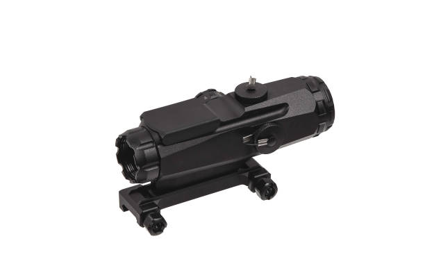 istock modern black optical scope for weapon isolated on white. sight scope isolated on white background 1254972129