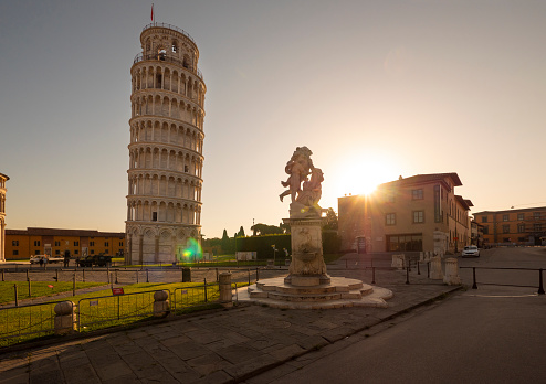 Leaning tower of Pisa at sunrise Italy