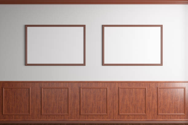 istock Two horizontal blank posters mockup on white wall  in classic style interior of modern living room. 1254973658