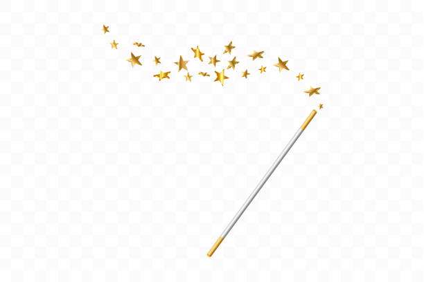 Magic wand with 3d stars on transparent background. Trace of gold dust. Magic abstract background isolated. Miracle and magic. Vector illustration. vector art illustration