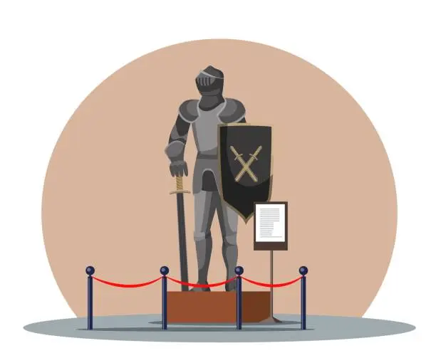 Vector illustration of Medieval guard statue in knight armor at museum