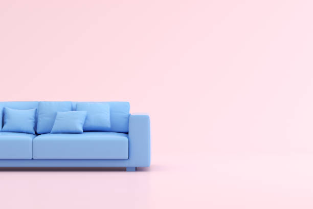 istock Mock up of blue sofa in minimal interior style. 3d render. 1254975748