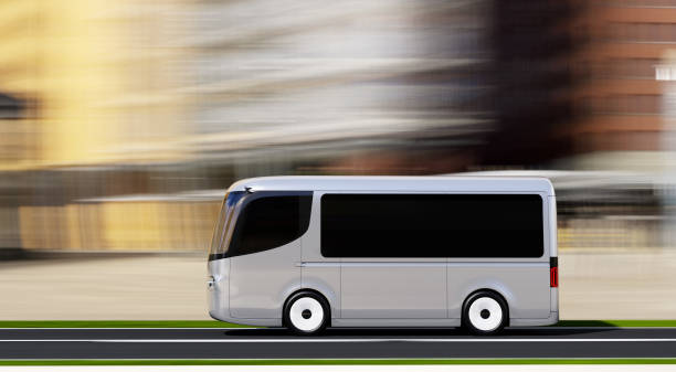 istock silver electric self-driving van for branding 1254976443