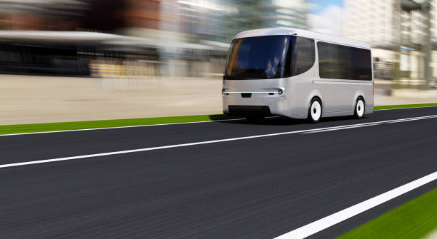 istock silver electric self-driving van for branding 1254976444
