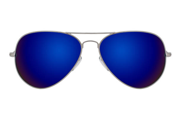 istock Silver sunglasses with Blue mirror lens isolated on white background 1254976460