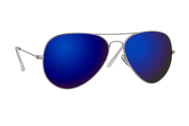 istock Silver sunglasses with Blue mirror lens isolated on white background 1254976461