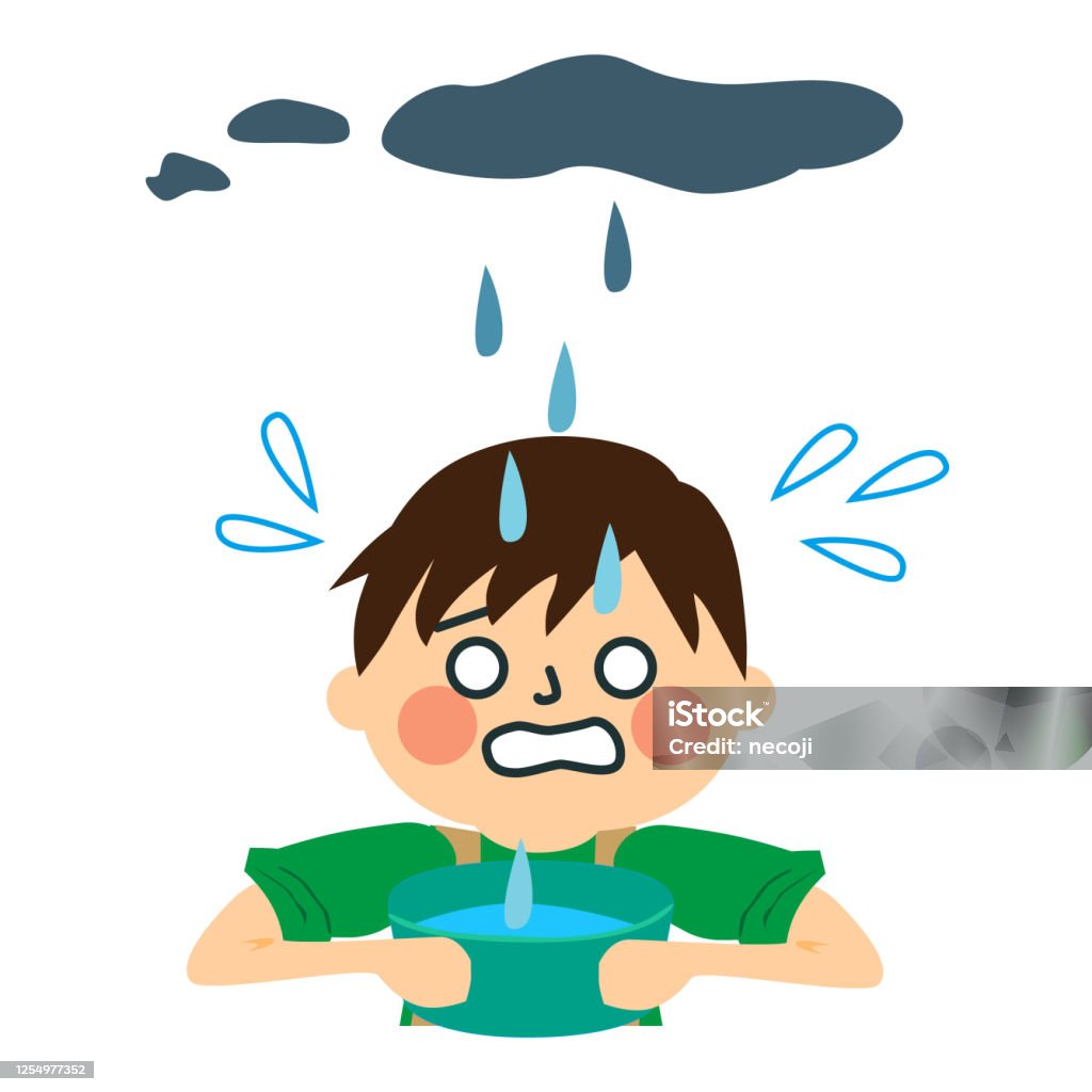 Bad leak with worried man. Ceiling stock vector