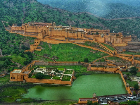 Full frame pic of Amber fort Jaipur, Rajasthan.Rainy weather