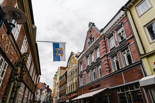 Stade, Germany - August 5, 2019: Shopping street in historic centre of the Old Town