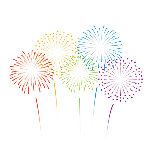 ilustraciones, imágenes clip art, dibujos animados e iconos de stock de ilustración de fuegos artificiales de color arco iris vectorial sobre fondo blanco - celebración ocasión especial ilustraciones