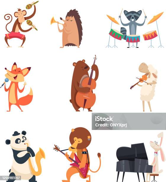 Animals With Music Instruments Zoo Musicians Entertainment Cute Vocal Song  Music Band Vector Cartoon Characters Stock Illustration - Download Image  Now - iStock