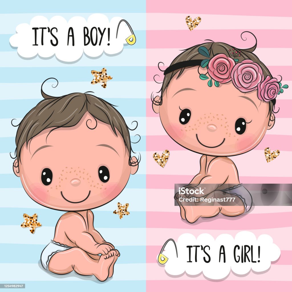 Cute Babies Boy And Girl Stock Illustration - Download Image Now - Baby -  Human Age, Baby Boys, Greeting - iStock