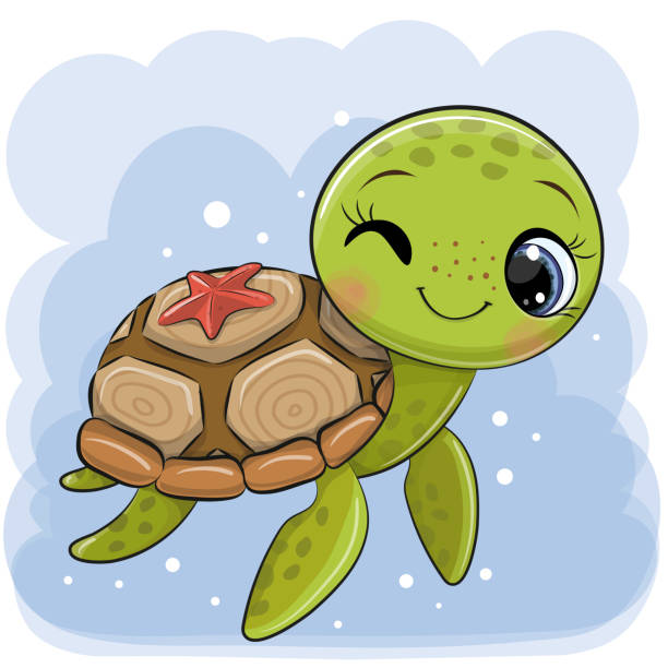 kreskówkowy żółw wodny na niebieskim tle - cute animal reptile amphibian stock illustrations