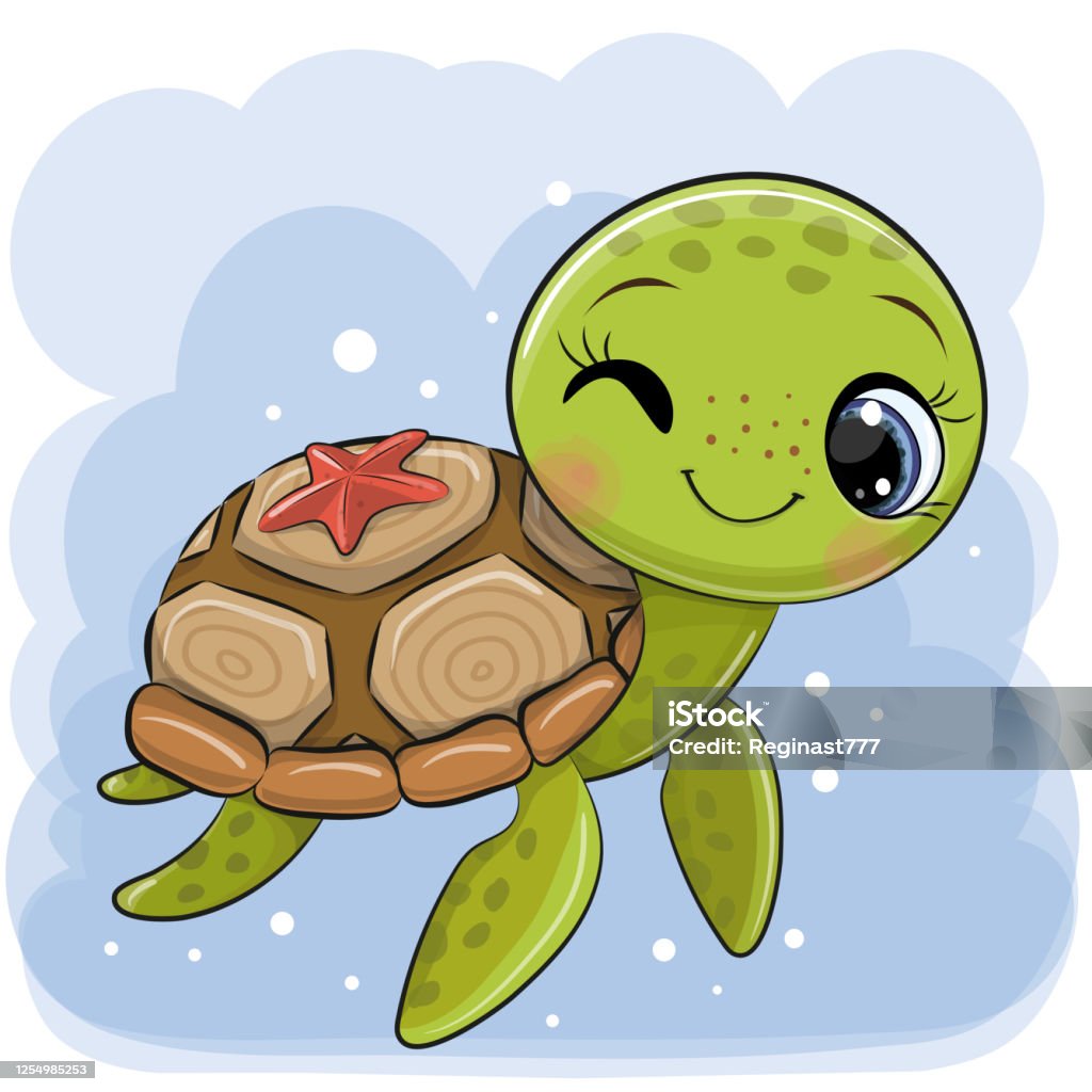 Cartoon Water Turtle On A Blue Background Stock Illustration - Download  Image Now - Sea Turtle, Turtle, Cute - iStock