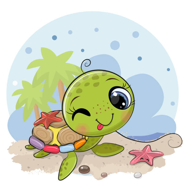 Cartoon Water Turtle On The Beach Stock Illustration - Download Image Now -  Beach, Sea Turtle, Amphibian - iStock
