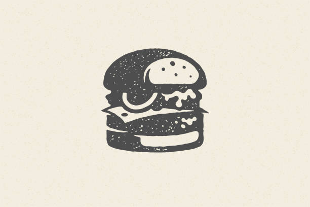 Engraving burger silhouette with texture hand drawn style effect vector illustration Engraving burger silhouette with texture hand drawn style effect vector illustration. Hamburger logo for fast food packaging and restaurant menu decoration. burgers stock illustrations
