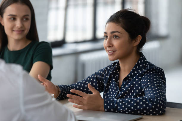 istock Indian applicant is interviewed by HR managers during job interview 1254989201