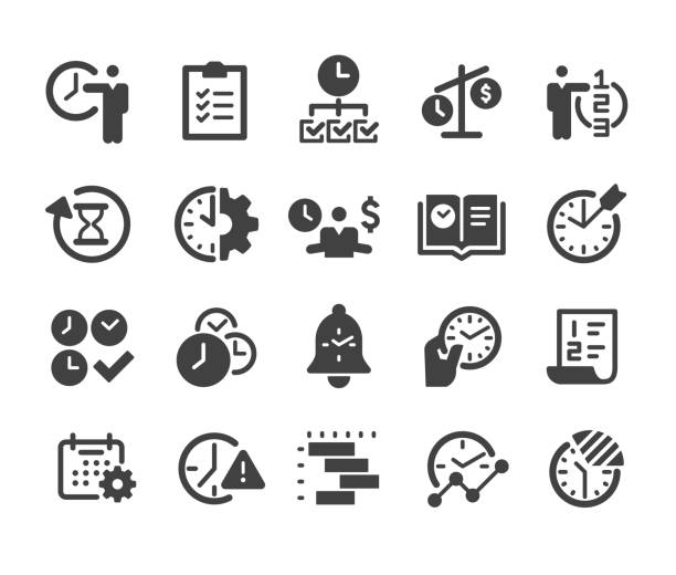 zeitmanagement icons set - classic series - deadline personal organizer busy clock stock-grafiken, -clipart, -cartoons und -symbole