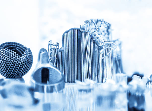 Object printed from metal powder on metal 3d printer.Object printed in laser sintering machine. Modern 3D printer printing from metal powder. Progressive additive DMLS, SLM, SLS 3d printing technology