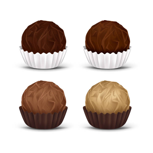 illustrations, cliparts, dessins animés et icônes de bonbons ronds de chocolat dans l’emballage de papier ondulé - chocolate candy bar chocolate candy foil