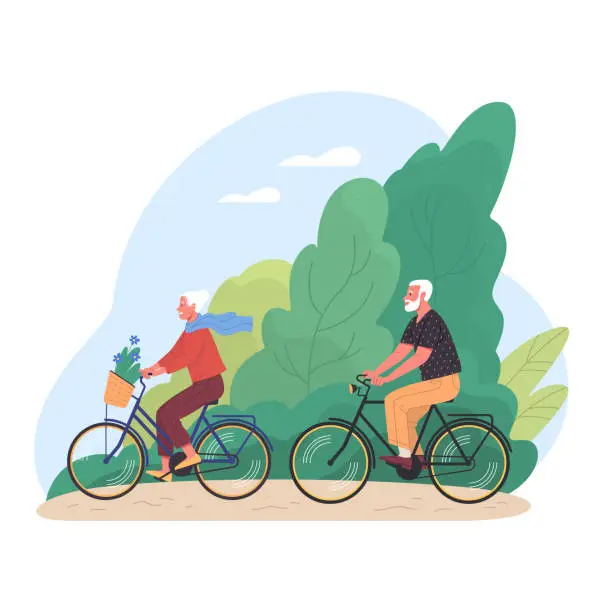 Vector illustration of Elderly couple spends time outdoors.