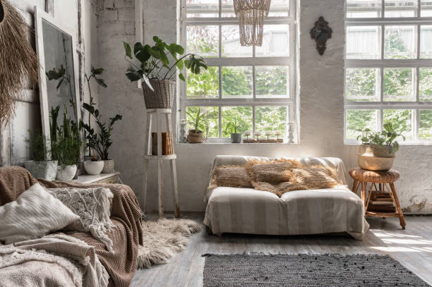 istock Lounge room with stylish interior design at comfortable house 1254998600
