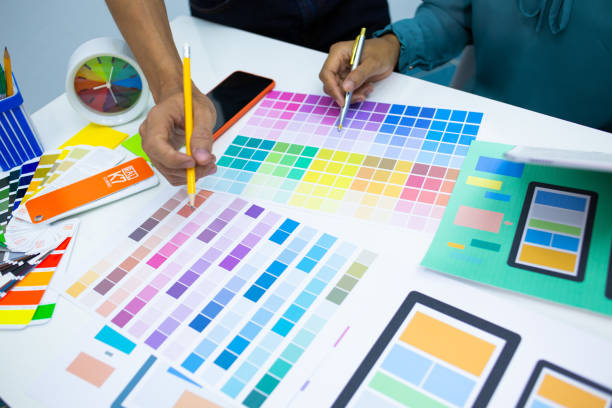 istock concept Team designers Presentation model the mobile phone screen to suit their usage.UX UI 1255000912