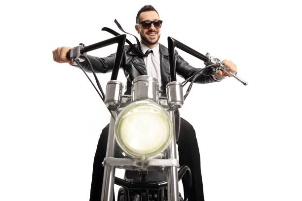 istock Biker with sunglasses riding a custom chopper 1255002089