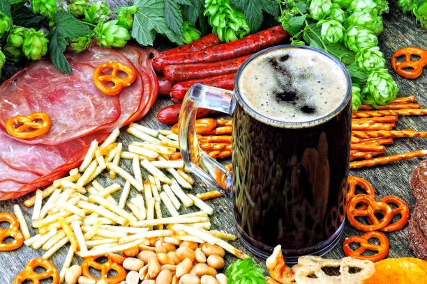 istock Bavarian sausages, ham, hops, beer, snacks. 1255002198