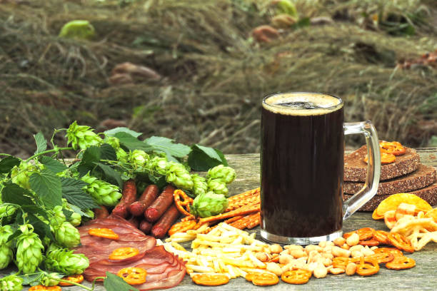 istock Bavarian sausages, ham, hops, beer, snacks. 1255002204