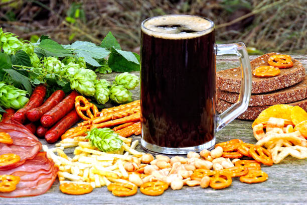 istock Bavarian sausages, ham, hops, beer, snacks. 1255002209