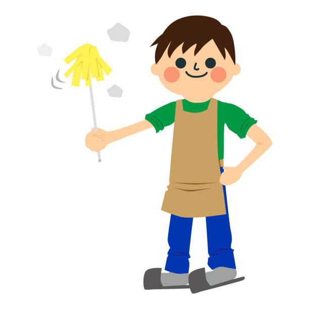 A boy who does housework. A boy who does housework. cartoon butler stock illustrations