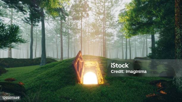 Mysterious Open Hatch Door In The Forest Stock Photo - Download Image Now - Door, Fantasy, Paranormal