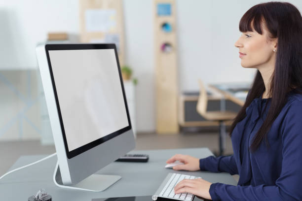 istock Attractive businesswoman working at a computer 1255013363