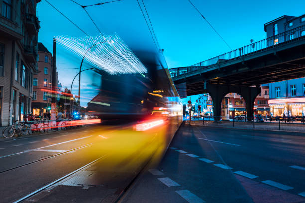 istock Yellow passing tram in Berlin, Germany 1255013830