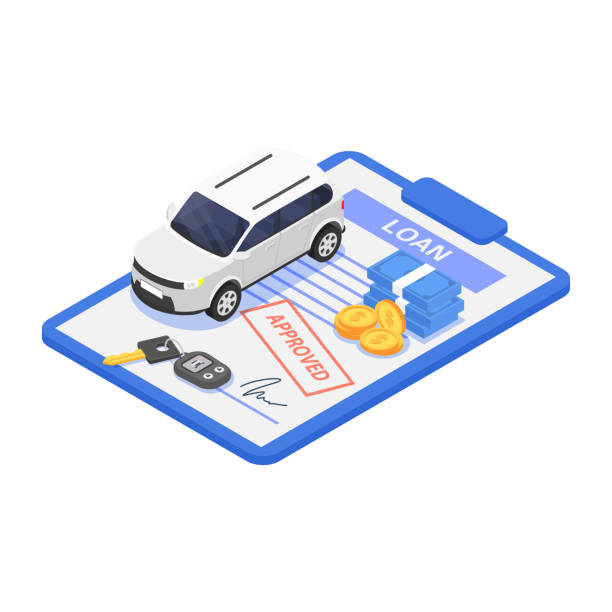 ilustraciones, imágenes clip art, dibujos animados e iconos de stock de concepto de préstamo de coche o alquiler de vehículos. - car loan