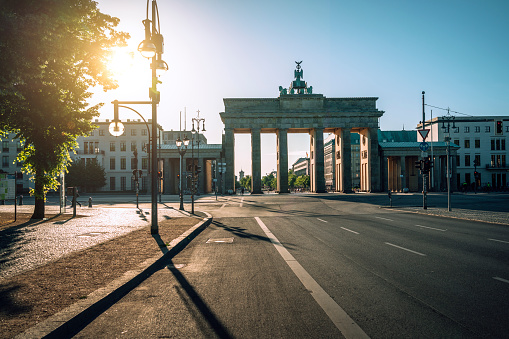 Brandenburg Gate Berlin with Quadriga, blue sky, Berlin, Germany