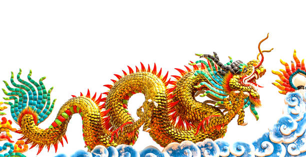 istock Gold dragon statue isolated on white background 1255014983