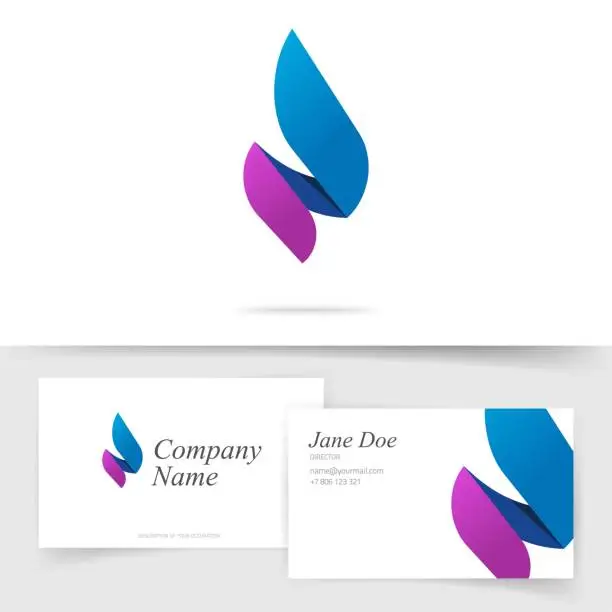 Vector illustration of Flame candle logo as abstract spear blue violet color fire energy vector logotype business visiting card template design, gradient ignite concept or hearing plumbing geometric burning symbol modern