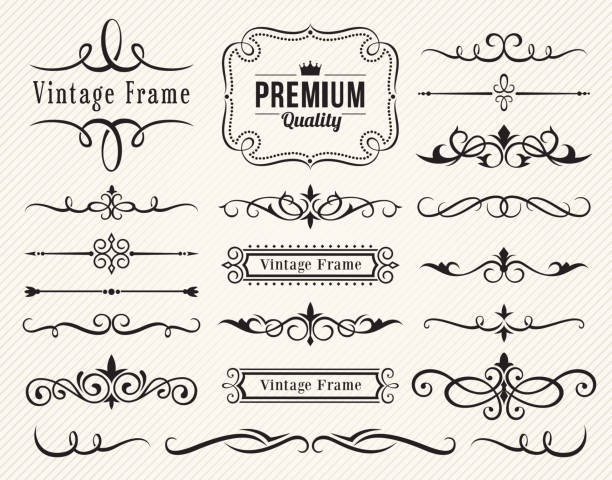 ilustrações, clipart, desenhos animados e ícones de conjunto de elementos decorativos para design - frame ornate certificate scroll