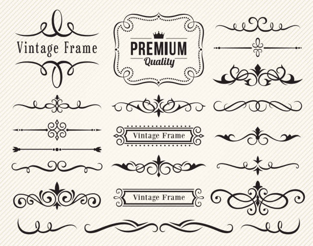 ilustrações, clipart, desenhos animados e ícones de conjunto de elementos decorativos para design - frame calligraphy ornate retro revival