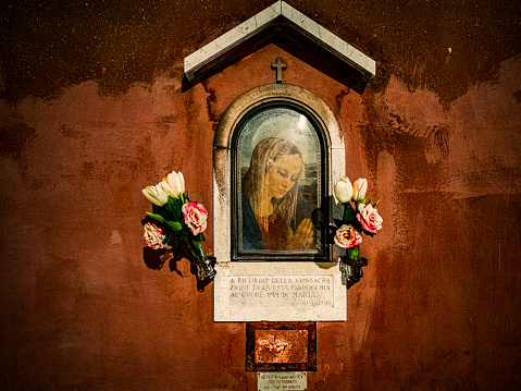 Virgin Mary altar in the streets of Venice finished in 1943 Italy