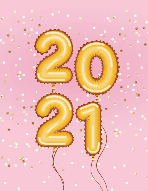 istock Happy new year 2021 gold balloons with confetti vector design 1255028045