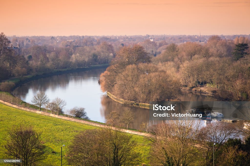 View from The Terrace Field at Richmond Hill overlooking the river Thames View from The Terrace Field at Richmond Hill overlooking the river Thames in Greater London Richmond-upon-Thames Stock Photo