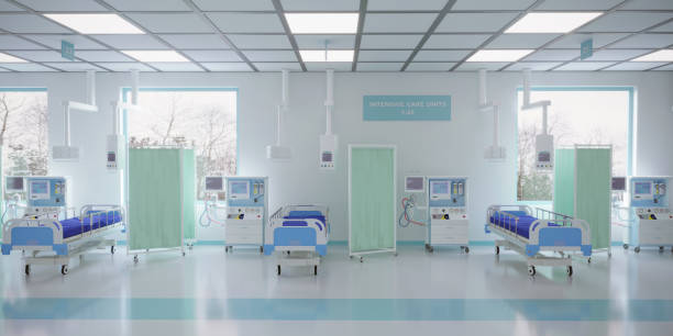 Intensive Care Unit In The Hospital Empty intensive care unit in the hospital interior. (3d render) hospital room stock pictures, royalty-free photos & images