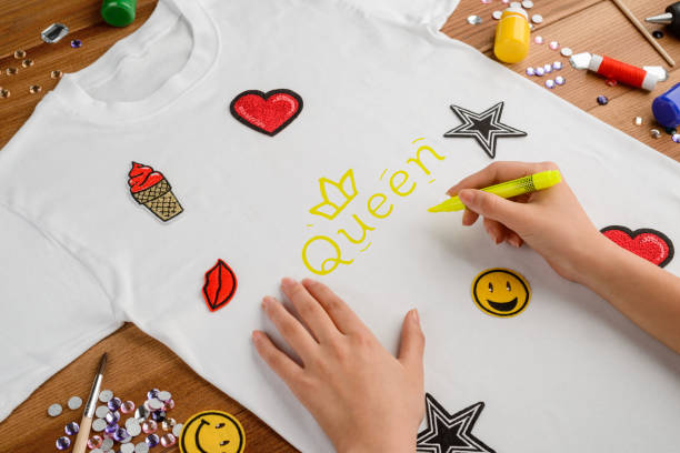 istock Making custom design of t-shirt. Stylish makeover idea 1255034321