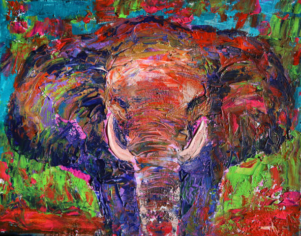 Art painting of the elephant Art painting of the elephant elephant art stock illustrations